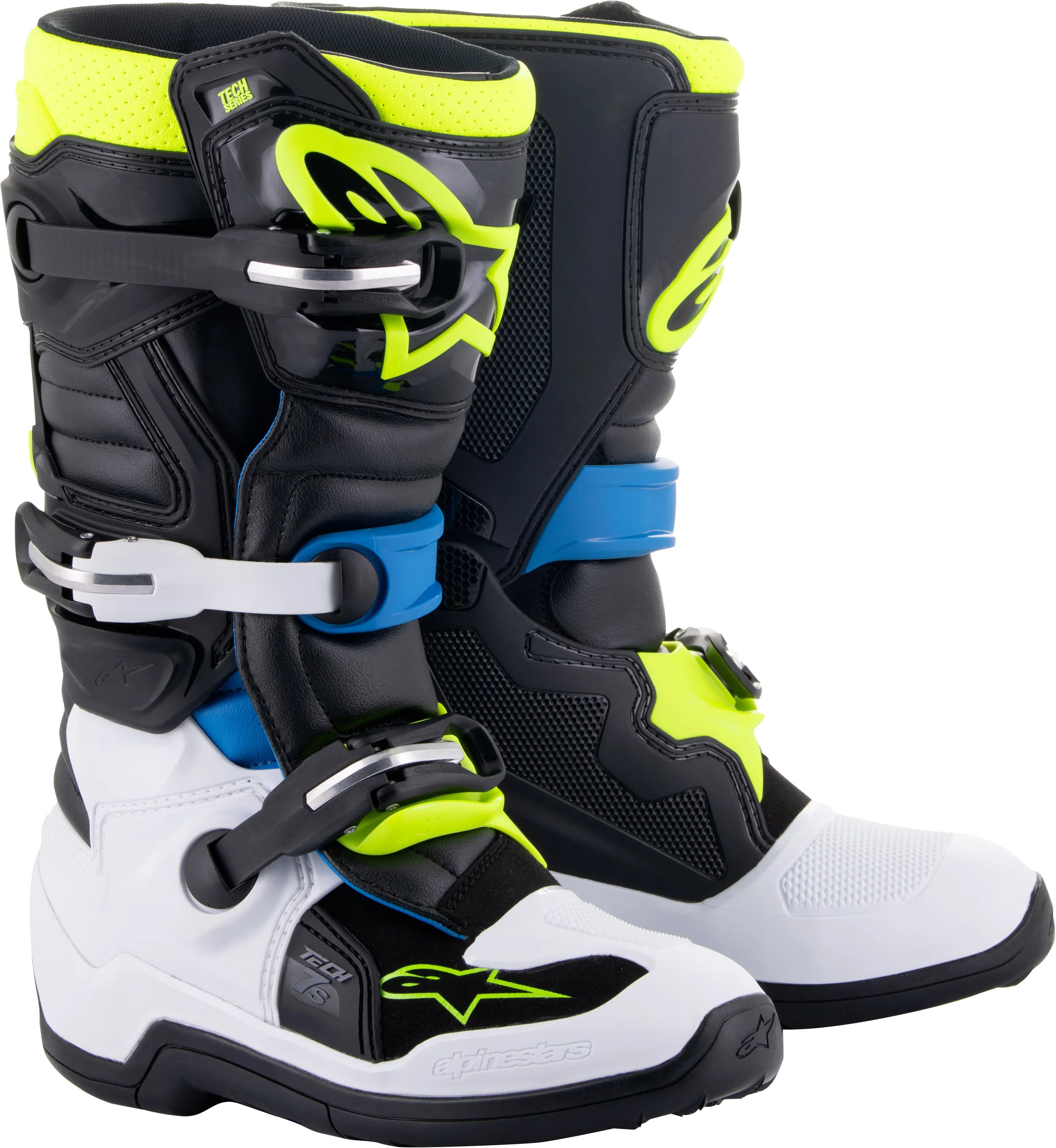 Alpinestars Youth Tech 7s Black/Enamel/Blue/Yellow Fluo
