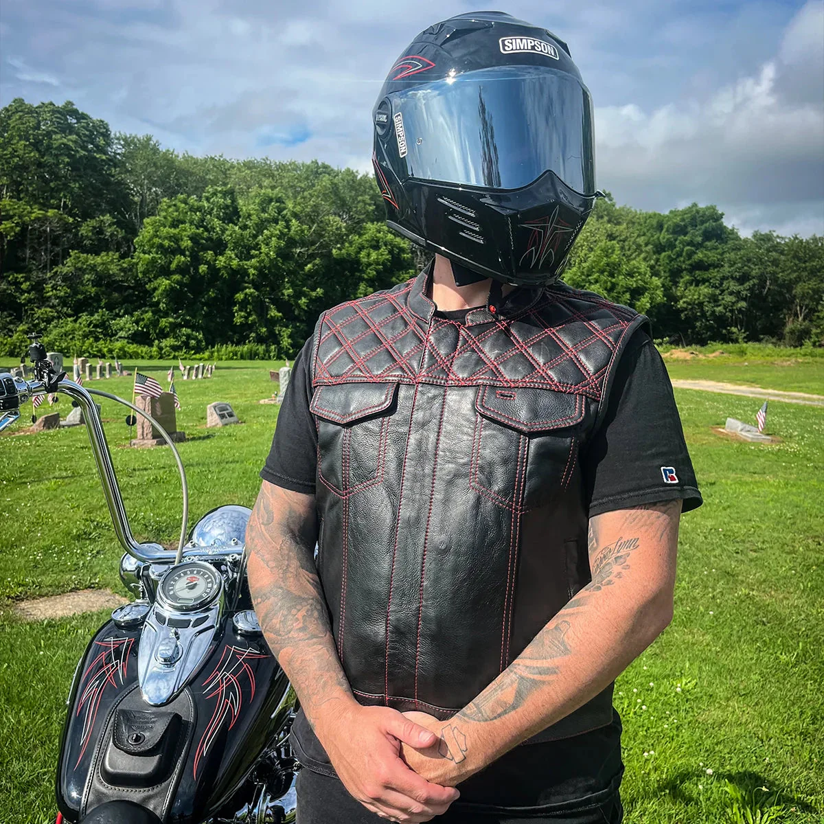 Downside Men's Motorcycle Leather Vest - Image 44