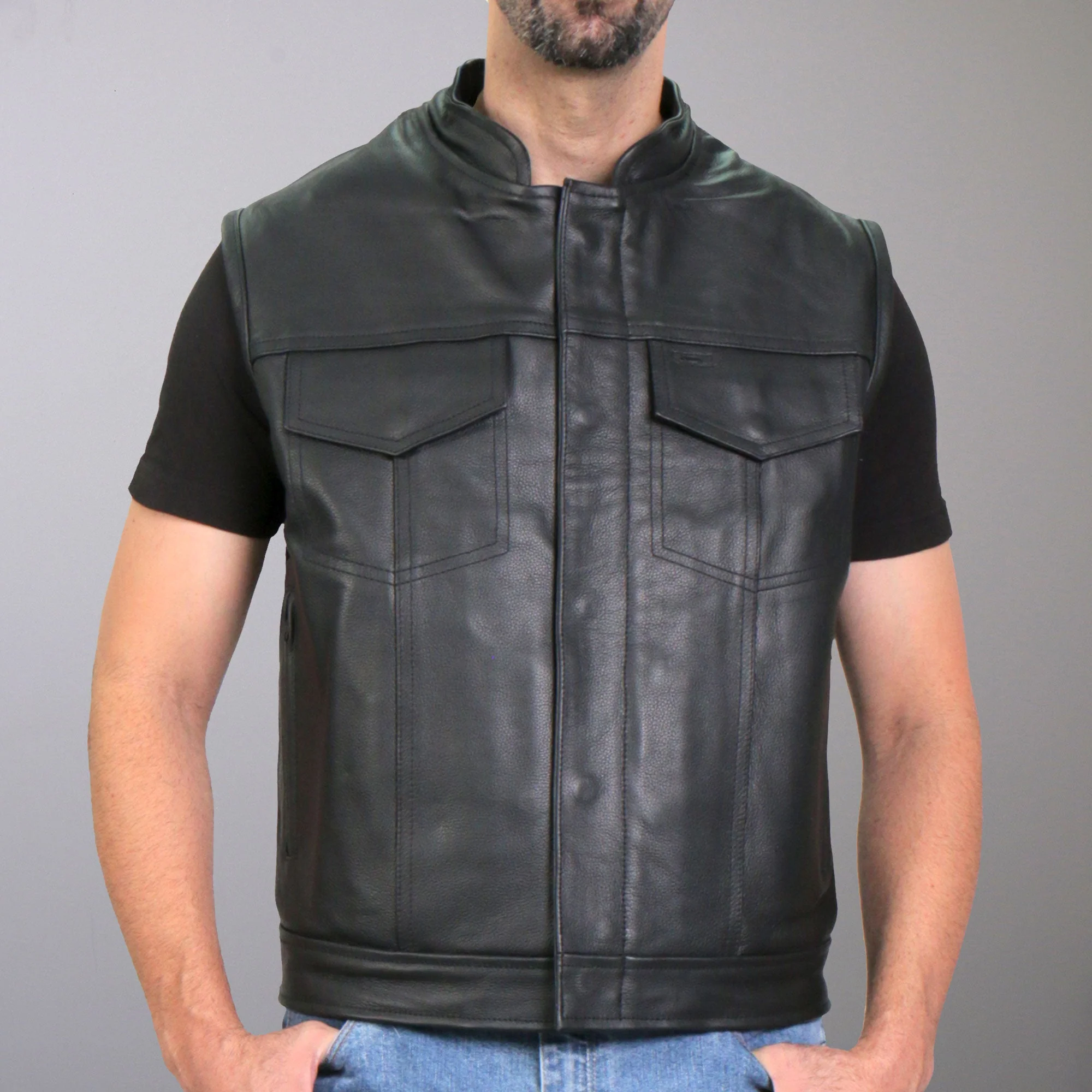 Hot Leathers VSM1058 Men's Black 'Camo Flag' Motorcycle Club Style Conceal and Carry Leather Biker Vest - Image 24