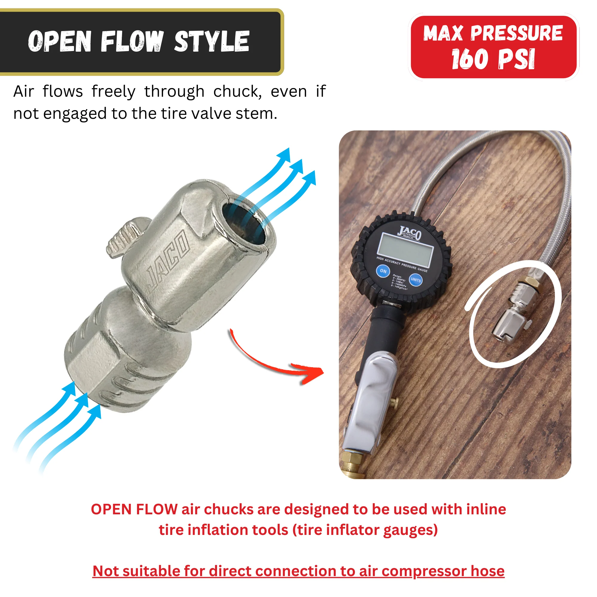 Lightning™ S-Series Tire Air Chuck | Open Flow, 1/4" F-NPT (2 Pack) - Image 3