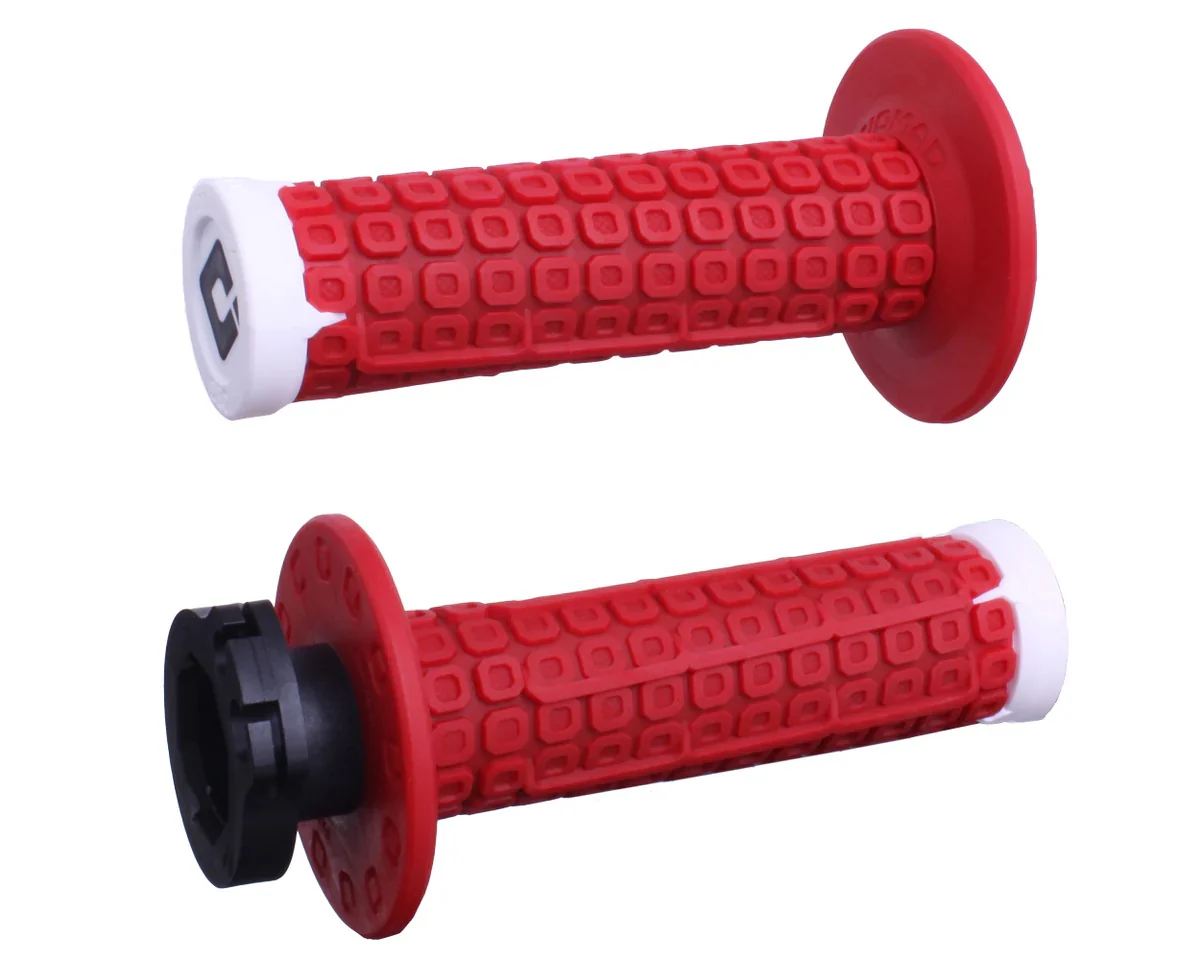 Nomad V2 Lock-On Grips - Red/White/Silver ODI Off-Road Grips with D30 Vibration Damping