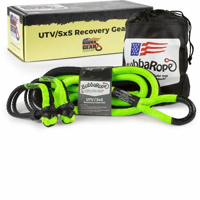 20’ Recovery Rope Set - Bubba Ropes UTV Gear Set Green Eyes