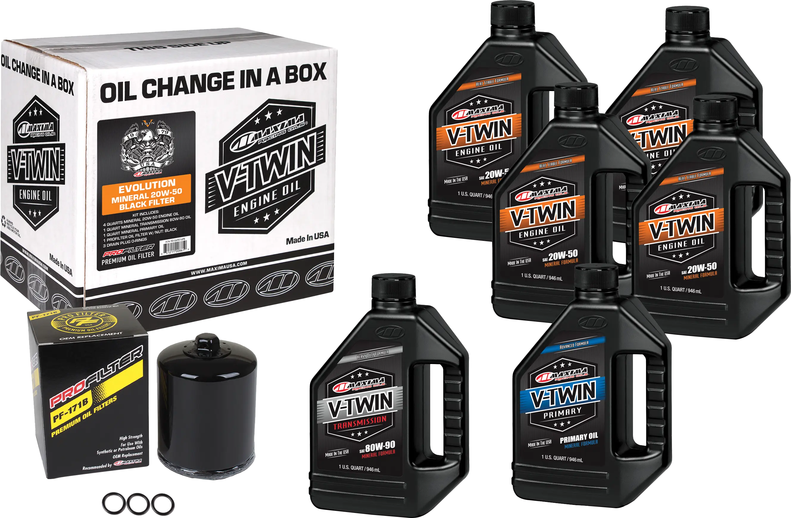 MAXIMA V-Twin Oil Change Kit Mineral Evo  Black Filter
