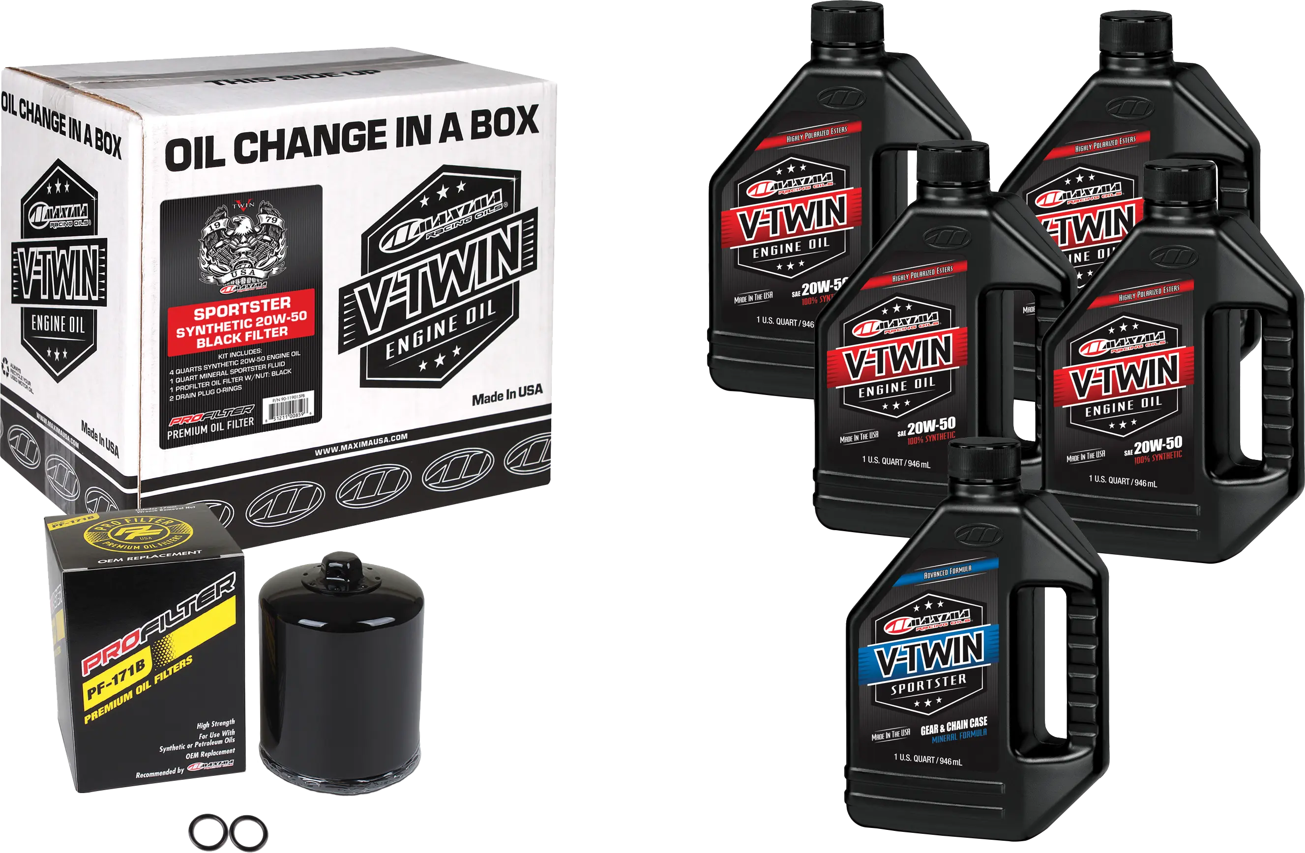 MAXIMA V-Twin Oil Change Kit Synthetic Xl Black Filter